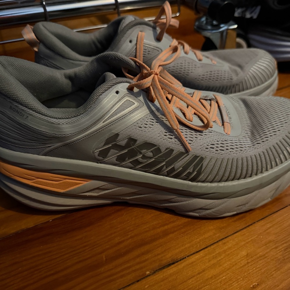 Hoka Women's Athletic Shoes in Gray and Peach